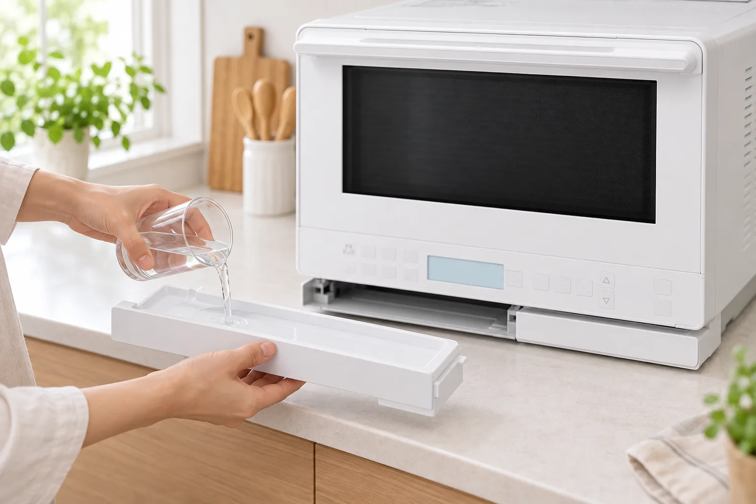スチームの方式が給水タンク式に戻った: 小皿に水を入れるS8Dと、タンクに給水するS8Eのイメージ画像